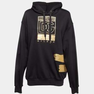 Pre Owned Dolce & Gabbana x UNXD Black Printed Cotton Knit Hooded Sweatshirt M