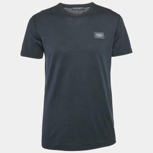 Pre Owned Dolce & Gabbana Navy Blue Jersey Logo Plaque T-Shirt M