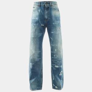 Pre Owned Dolce & Gabbana Blue Denim Distressed Loose Fit Jeans XS/Waist 31"