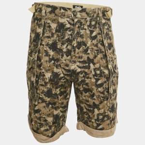 Dolce & Gabbana Green Camouflage Linen Cargo Shorts XXXL