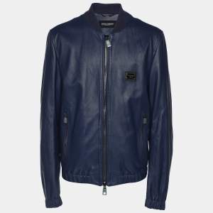Dolce & Gabbana Blue Leather Jacket XL