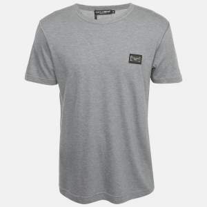 Dolce & Gabbana Grey Cotton Logo Plaque Crew Neck T-Shirt L