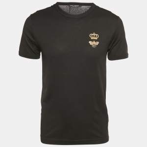Pre Owned Dolce & Gabbana Black Crown Embroidered Jersey T-Shirt XS