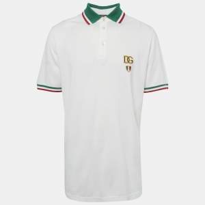 Pre Owned Dolce & Gabbana White Logo Embroidered Pique Polo T-Shirt XXL