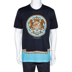 Pre Owned Dolce & Gabbana Navy Blue Principi Di Sicilia Print Cotton T-Shirt 3XL