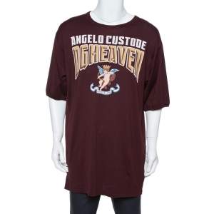 Pre Owned Dolce & Gabbana Burgundy Angelo Custode Print Cotton T-Shirt M