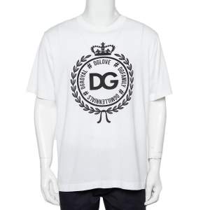 Pre Owned Dolce & Gabbana White DG Crest Logo Cotton Crewneck T-Shirt L