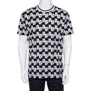 Pre Owned Dolce & Gabbana Black/White All Over Print Cotton Crewneck T-Shirt XL