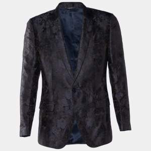 Pre Owned Dolce & Gabbana Black Floral Pattern Silk Martini Blazer M