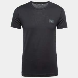 Pre Owned Dolce & Gabbana Black Cotton Logo Patch Crew Neck T-Shirt XS