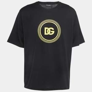 Pre Owned Dolce & Gabbana Black Logo Print Cotton Crew Neck Half Sleeve T-Shirt XXL
