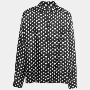 Pre Owned Dolce & Gabbana Black/White Heart Print Silk Pajama Shirt 4XL