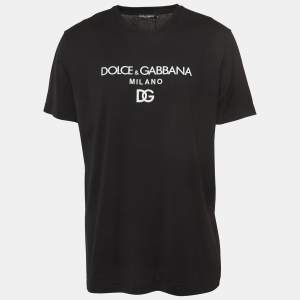 Pre Owned Dolce & Gabbana Black DG Embroidered Cotton Crew Neck T-Shirt XXXL