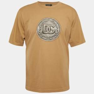 Pre Owned Dolce & Gabbana Brown DG Coin Print Cotton Crew Neck T-Shirt M