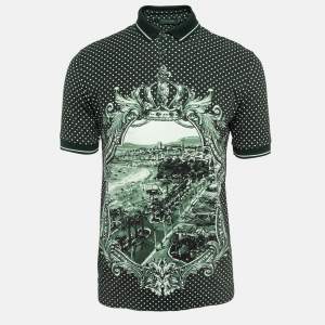 Pre Owned Dolce & Gabbana Green Printed Cotton Pique Polka Dots Polo T-Shirt S