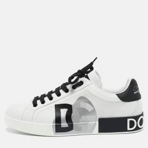 Dolce & Gabbana White/Black Leather Portofino Sneakers Size 43.5