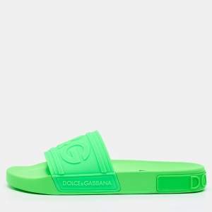 Dolce & Gabbana Green Rubber Logo Flat Slides Size 41