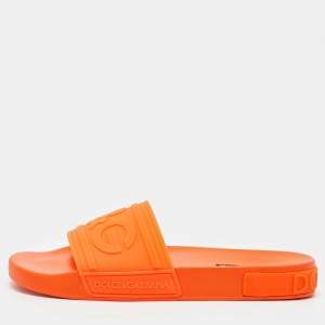 Dolce & Gabbana Neon Orange Rubber Logo Flat Slides Size 42