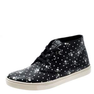 Pre Owned Dolce & Gabbana Black Skull and Cross Bone Print Canvas High Top Sneakers Size 43.5