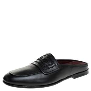 Pre Owned Dolce & Gabbana Black Leather King City Slip On Mule Loafers Size 42.5