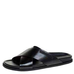 Dolce & Gabbana Black Leather Cross Strap Sandals Size 41