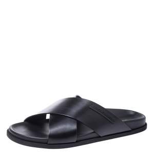 Dolce & Gabbana Black Leather Cross Strap Flat Sandals Size 39