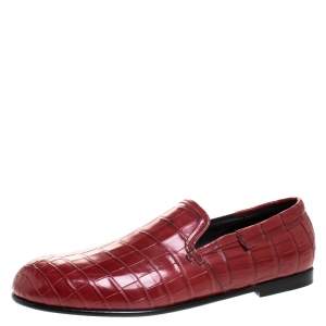 Pre Owned Dolce & Gabbana Red Crocodile Leather Smoking Slippers Size 43