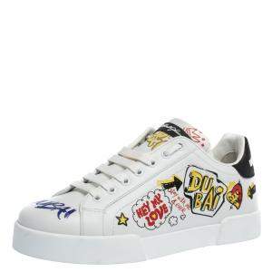 Dolce & Gabbana White Leather Dubai Graffiti Print Low-Top Sneakers Size 39