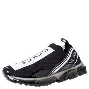 Pre Owned حذاء رياضي دولتشي أند غابانا طراز سليب أون مطبوع شعار الماركة جيرسيه مرن أسود مقاس 41.5