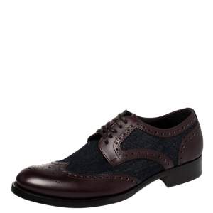 Dolce & Gabbana Blue/Burgundy Denim And Leather Wingtip Lace Up Oxfords Size 41