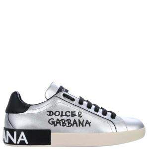 مملوكة مسبقًا Dolce & Gabbana Silver Portofino Low Sneakers Size EU 42.5
