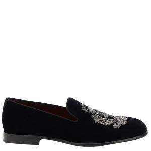 Dolce & Gabbana Black Velvet Coat Of Arms Embroidery Loafers Size IT 41
