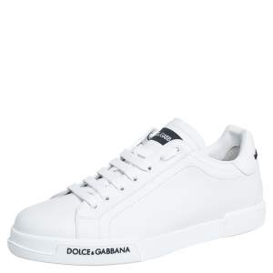 Pre Owned Dolce & Gabbana White Leather Portofino Logo Detail Sneakers Size 43.5
