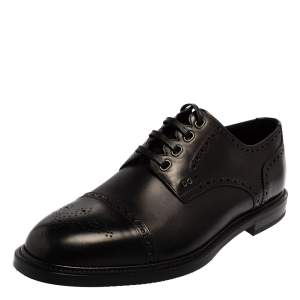 مملوكة مسبقًا Dolce & Gabbana Black Brogue Leather Michelangelo Lace Up Derby Size 44.5