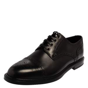 Pre Owned Dolce & Gabbana Black Brogue Leather Michelangelo Lace Up Derby Size 44