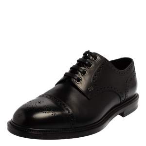 Pre Owned Dolce & Gabbana Black Brogue Leather Michelangelo Lace Up Derby Size 43