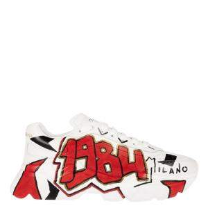 حذاء رياضي دولتشي أند غابانا دايماستر جلد مطلي أبيض مقاس أوروبي 40.5