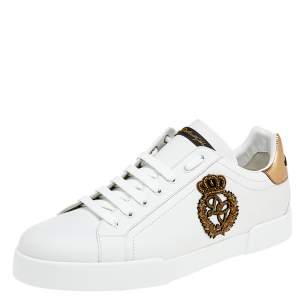 مملوكة مسبقًا حذاء رياضي دولتشي & غابانا بورتوفينو جلد أبيض برباط مقاس 46