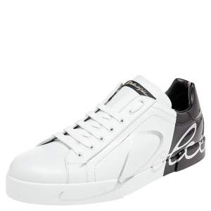 مملوكة مسبقًا حذاء رياضي   دولتشي & غابانا بورتوفينو جلد أبيض / أسود برباط مقاس 46