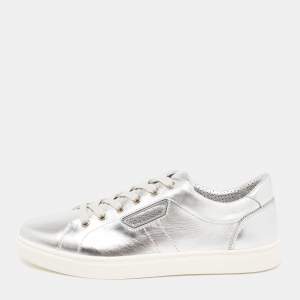 Dolce & Gabbana Silver Leather Low Top Sneakers Size 40