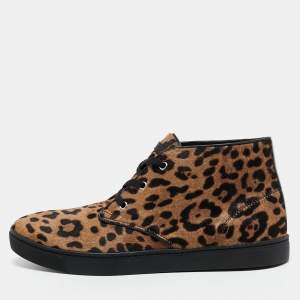 مملوكة مسبقًا Dolce & Gabbana Brown Leopard Print Calf Hair High Top Sneakers Size 43.5