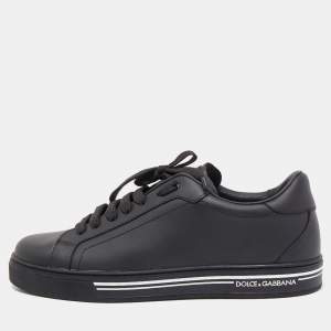 Dolce & Gabbana Black Leather Portofino Lace Up Sneakers Size 42 