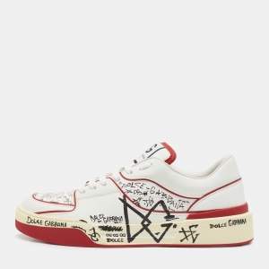 Dolce & Gabbana Red/White Printed Leather New Roma Low-Top Sneakers Size 46
