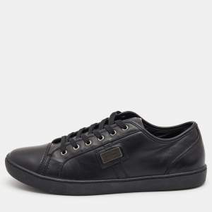Dolce & Gabbana Black Leather Logo Plaque Low Top Sneakers Size 44