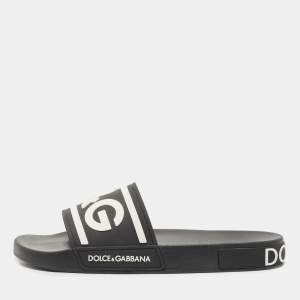 Dolce & Gabbana Black Rubber DG Logo Beachwear Flat Slides Size 44