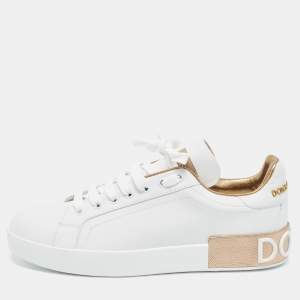 Pre Owned Dolce & Gabbana White  Leather Portofino Low Top Sneakers Size 40