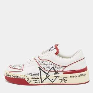 Dolce & Gabbana Red/White Printed Leather New Roma Low-Top Sneakers Size 41