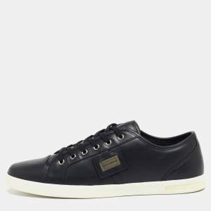 Dolce & Gabbana Navy Blue Leather Logo Plaque Sneakers Size 44