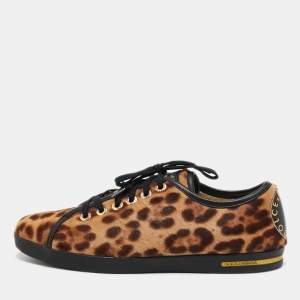 Dolce & Gabbana Brown Leopard Print Calf Hair Sneakers Size 41