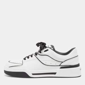Dolce & Gabbana Black/White Printed Leather New Roma Low Top Sneakers Size 42